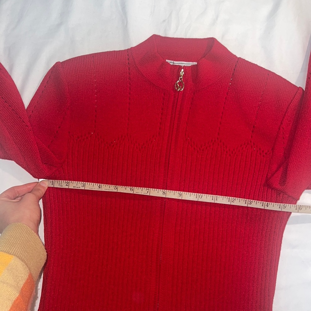 St. John Sport by Marie Gray Wool Knit Red Zip Up Sweater - Picture 9 of 11